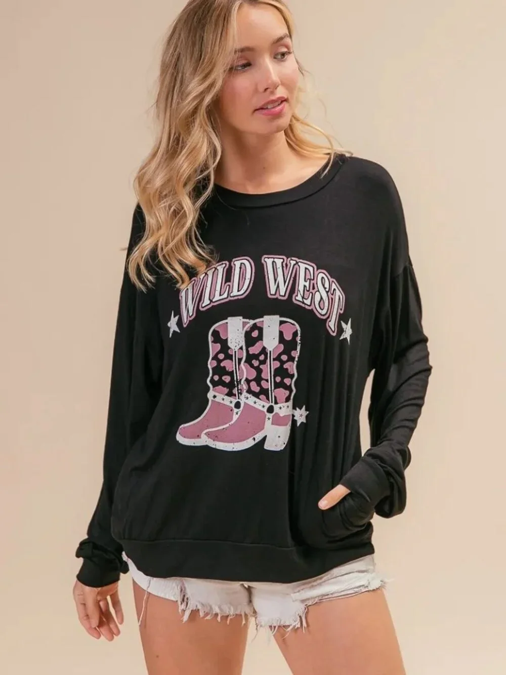 BiBi Wild Western Boots Graphic Jersey Sweatshirt